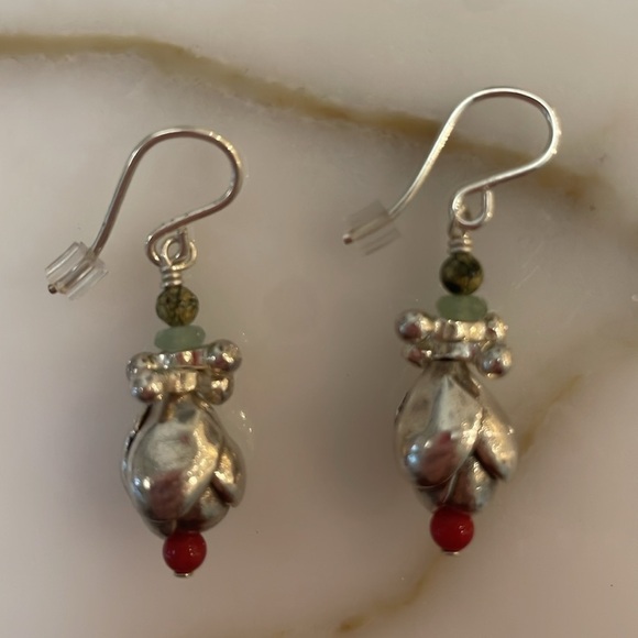 Sundance Catalog Sterling Silver “Tulip” Earrings—Coral/Green Aventurine-NWOT - Picture 2 of 6